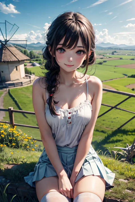 Very cute and beautiful girl,(very detailed beautiful face and eyes:1.2),(Smile),Happy,Looking at Viewer,
White camisole,(Cowboy...