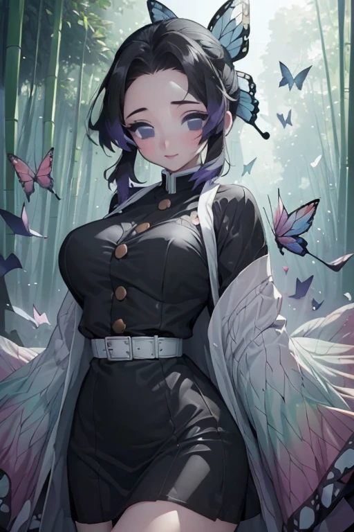 (Best Quality、8K、nffsw:1.2)、(cute Japanese girls)、（(Black dress:1.5))、(No exposure)、bamboo forrest、Thin and delicate limbs、deadpan、Confetti、butterflies dancing around、perfect hands perfect fingers perfect breasts perfect hair perfect face perfect body