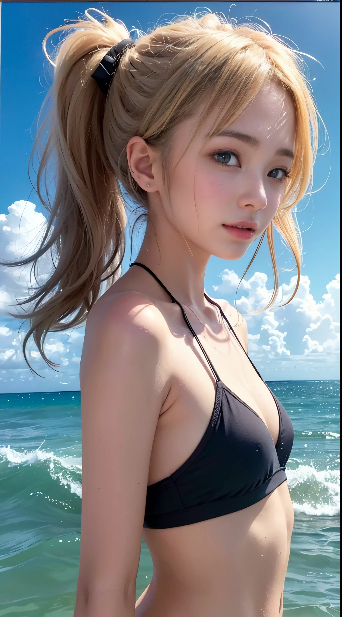 A close up of a woman in a bikini on a beach - SeaArt AI