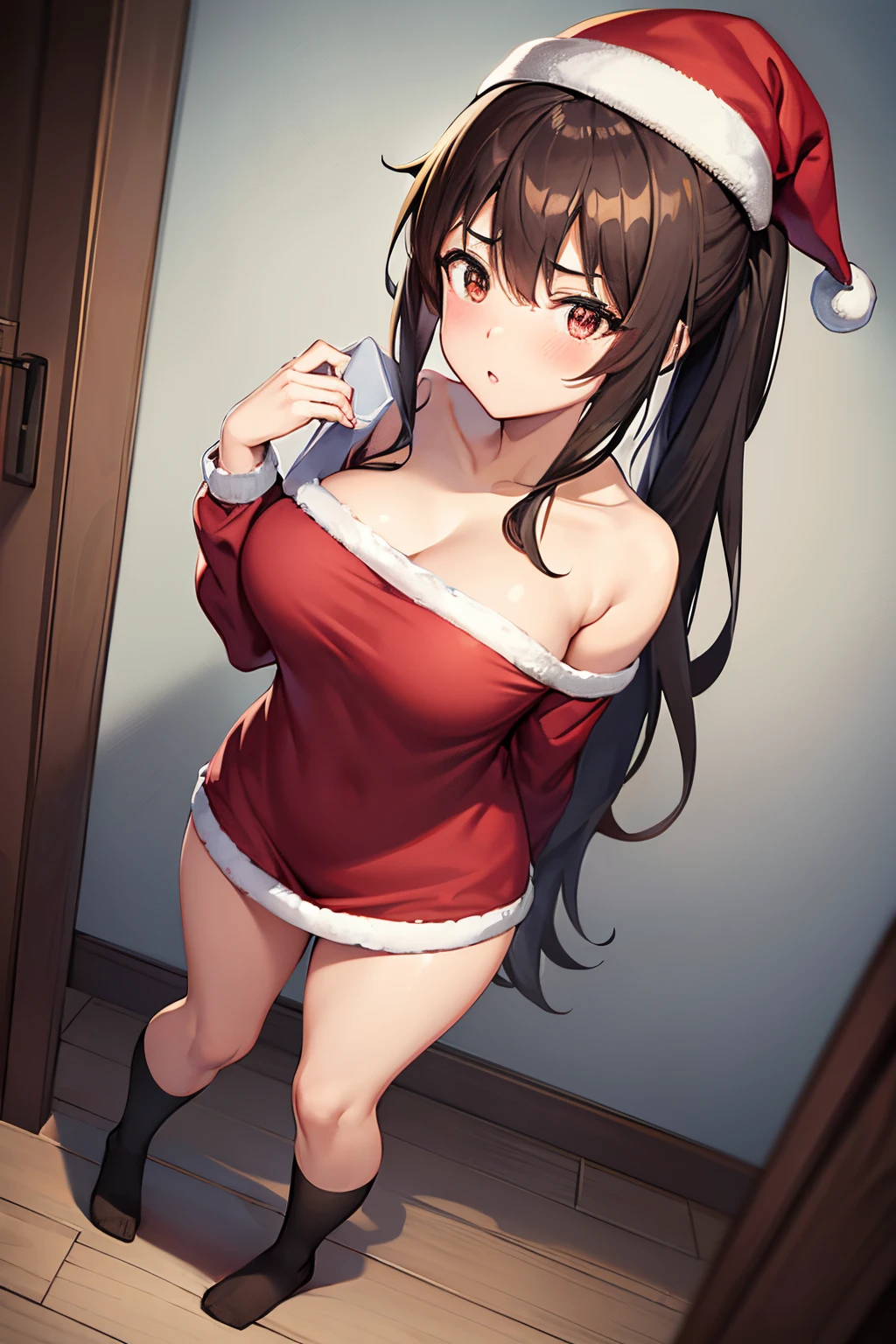 Anime girl in santa outfit posing in a doorway - SeaArt AI