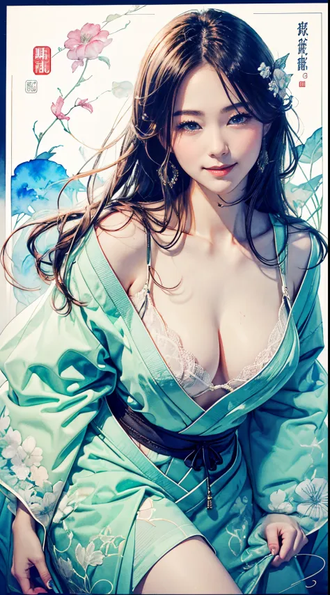 8K,​masterpiece,top-quality,Dynamic Pose,beautiful woman with long hair,Smile:1.6, Cultivated woman, beautiful japanese female, Gorgeous Japan Girl,Pretty actress, girl cute-fine-face, Female actress,slim,Sexy,watercolor paitingium\)