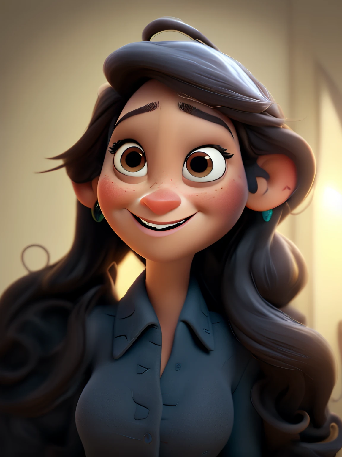 una mujer estilo disney pixar