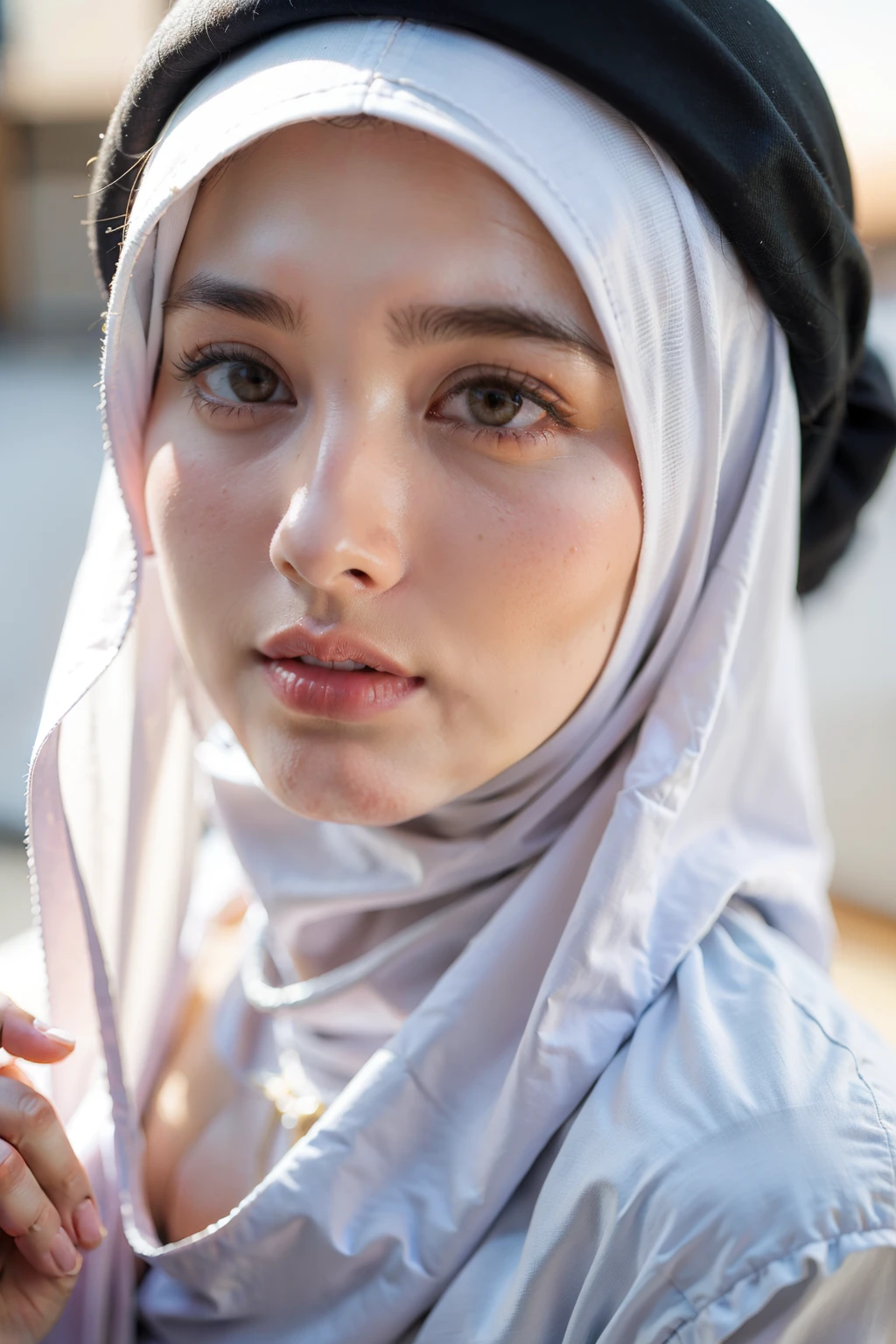 ((best quality)), ((masterpiece)), (detailed), perfect face ((close up of traditional Palestinian features on a female)))  Very traditional dress and hair.  Dressed in orthodox muslim berka.  Full of life and desire.