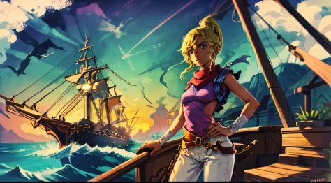 Tetra standing on the deck of her ship.