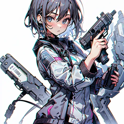 (masutepiece:1.2, best quality), [1 girl in, expressioness, turquoise eyes, jet-black hair,half short hair, white jacket, jacket...