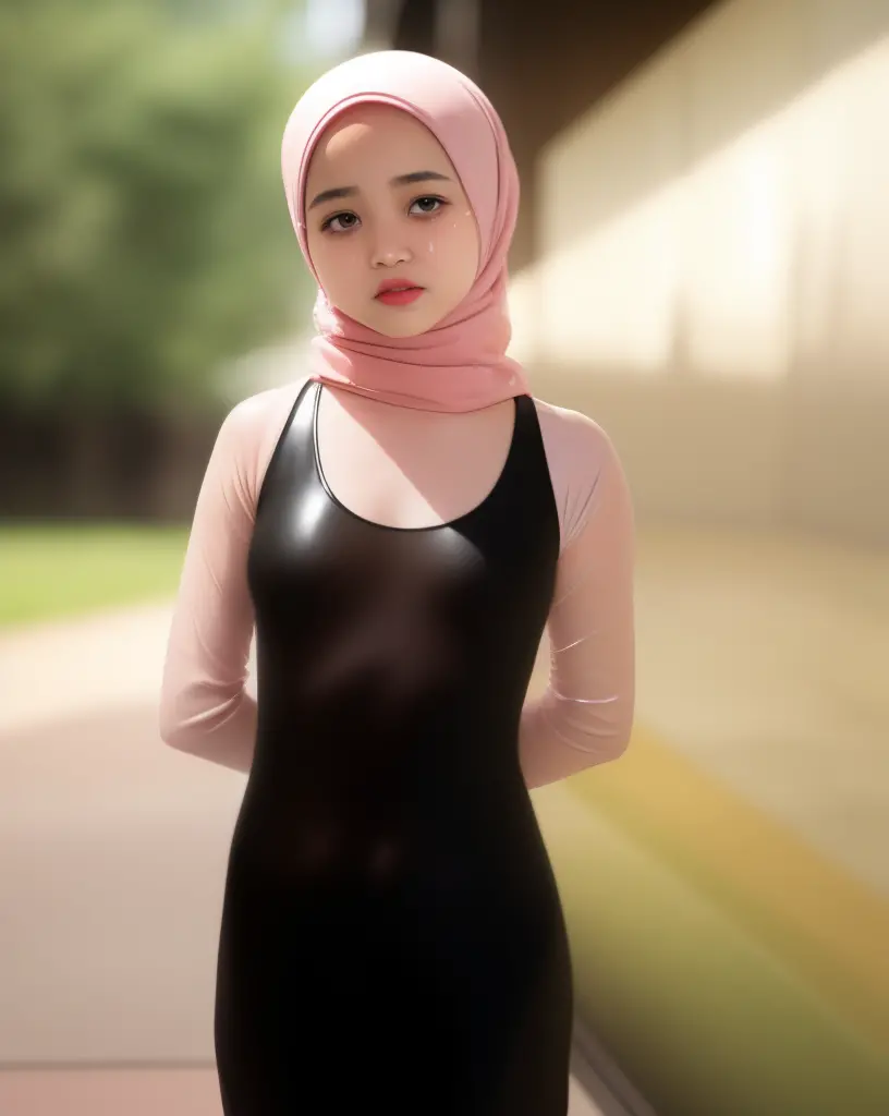 (((HIJAB MALAY GIRL))), masutepiece, High quality, UHD 50K, Realistic face, Realistic skin feeling , A Japanese Lady, 8 years old, Little Girl, Very cute and baby-like face, (((FLAT CHEST))), (MATRIX WORLD), ((look In front  at the camera and SADNESS)), ((...