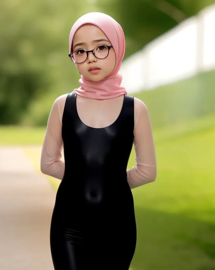 (((HIJAB MALAY GIRL))), masutepiece, High quality, UHD 32K, Realistic face, Realistic skin feeling , A Japanese Lady, 8 years old, Little Girl, Very cute and baby-like face, (((FLAT CHEST))), (MATRIX WORLD), ((look In front  at the camera and SADNESS)), ((...
