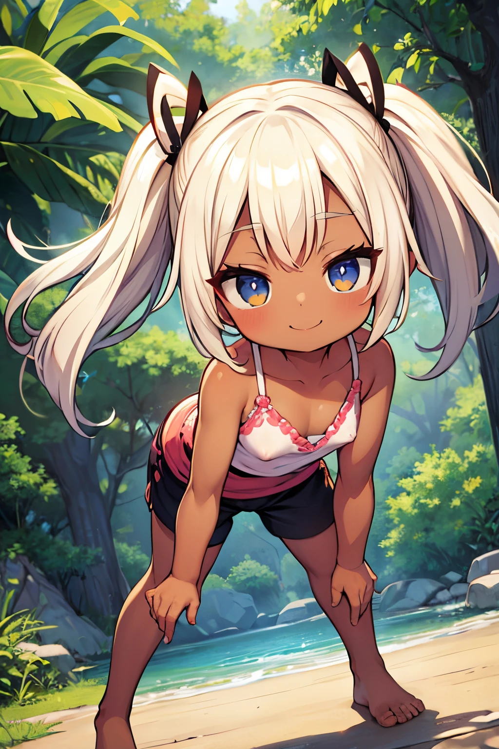 Anime girl with white hair and blue eyes in a bikini - SeaArt AI