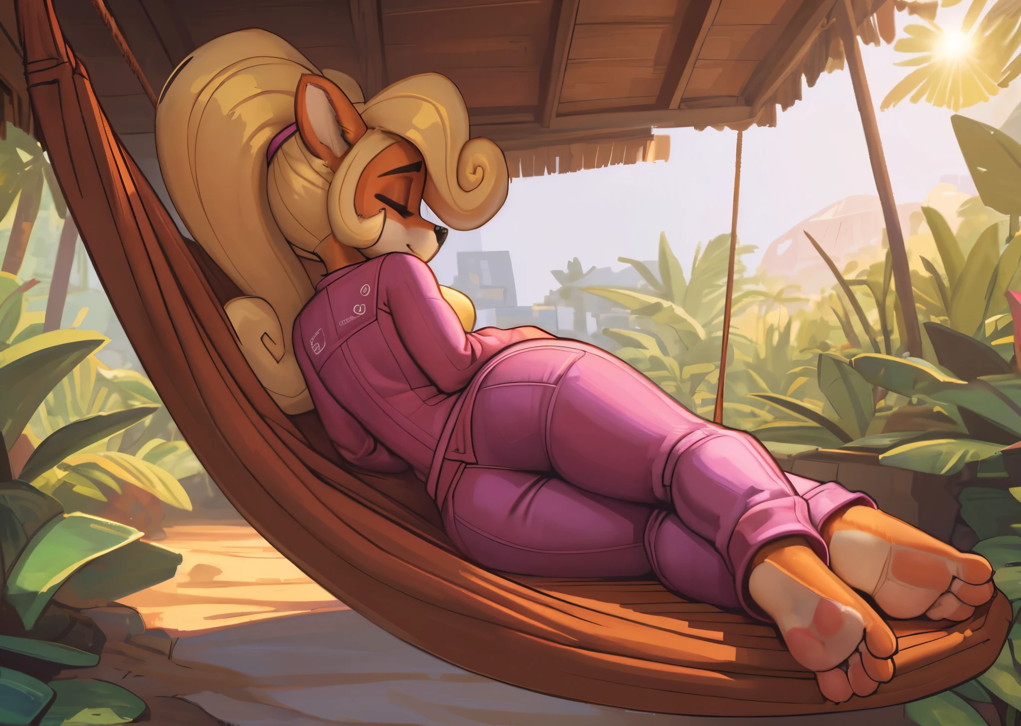 Cartoon girl laying in a hammock in a tropical setting - SeaArt AI