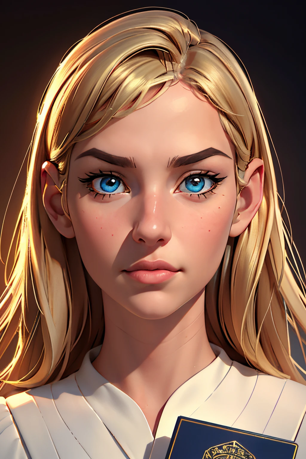 (best quality,4k,8k,highres,masterpiece:1.2),ultra-detailed,(realistic,photorealistic,photo-realistic:1.37),close up,portrait,symmetrical,passport photo,beautiful detailed eyes,beautiful detailed lips,extremely detailed eyes and face,longeyelashes,perfectly aligned eyebrows,natural skin texture,flawless complexion,glimmering highlights on the face,vivid colors,soft diffused lighting,warm color tone,sharp focus,professional artist's rendition. close up, portrait, symetric, passport photo, centralized in the middle