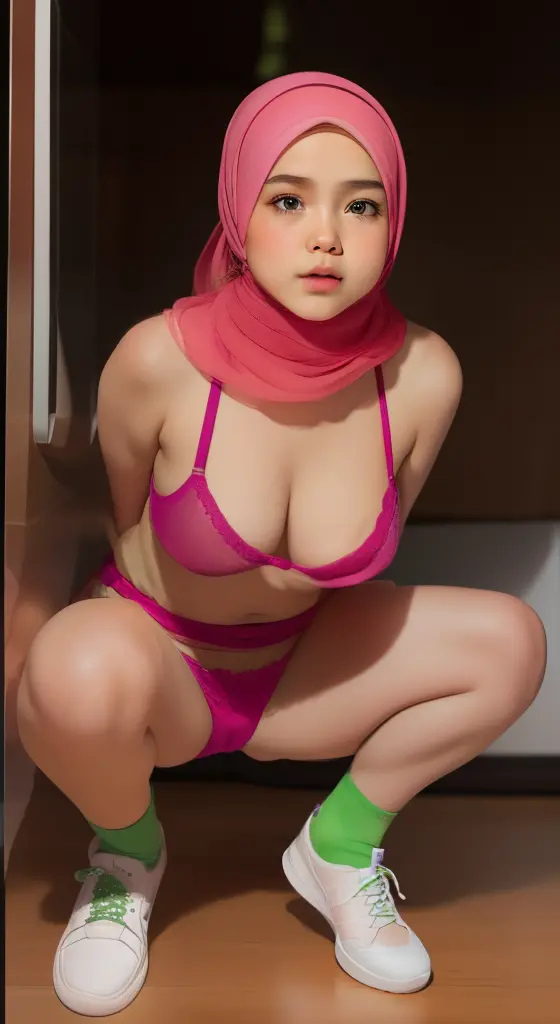 (((HIJAB MALAY GIRL))), masutepiece, High quality, UHD 32K, Realistic face, Realistic skin feeling , A Japanese Lady, 8 years old, Little Girl, Very cute and baby-like face, (((FLAT CHEST))), (MATRIX WORLD), ((look In front  at the camera and SADNESS)), ((...