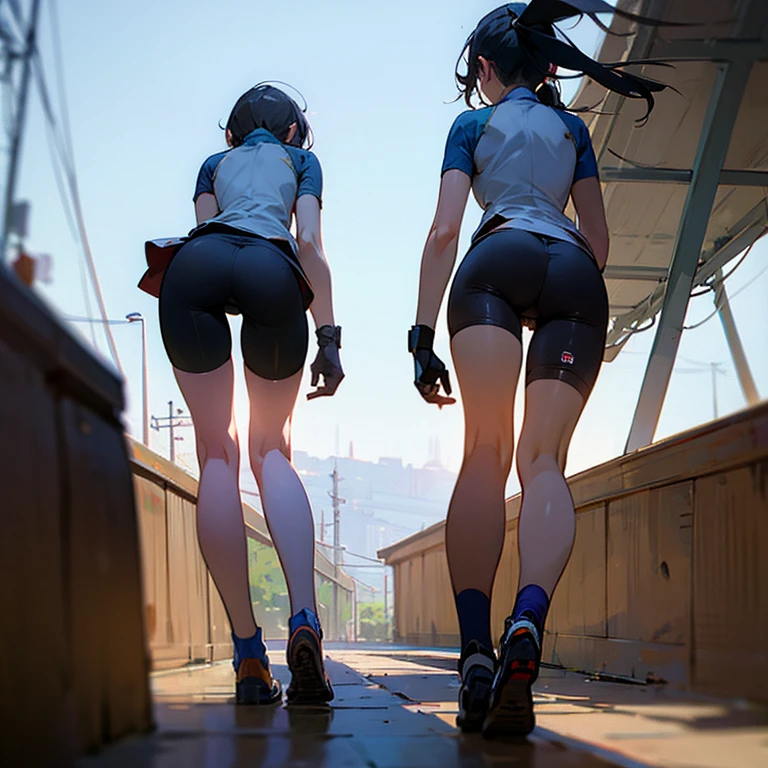 Bike shorts, thigh gap, view from behind,