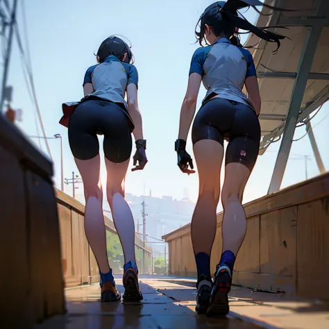 bike shorts, thigh gap, view from behind,