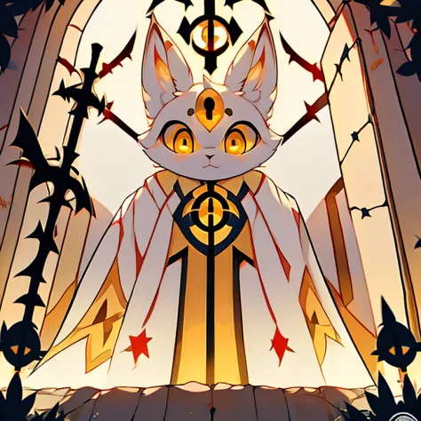 ( white bunny)  guarding a ancient door to the titans ( white cloak with golden that have symbols) ( the door symbol star on the...