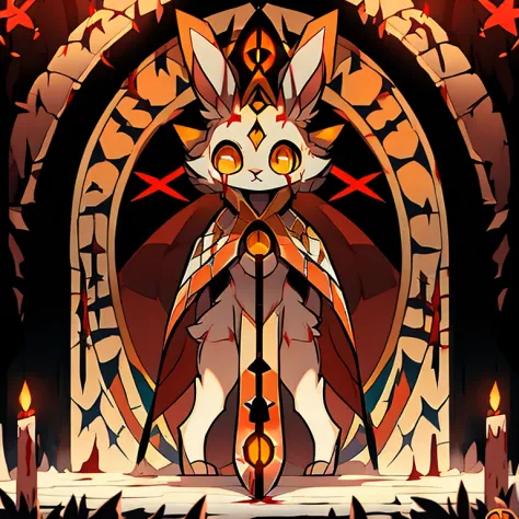 ( white bunny)  guarding a ancient door to the titans ( white cloak with golden that have symbols) ( the door symbol star on the...