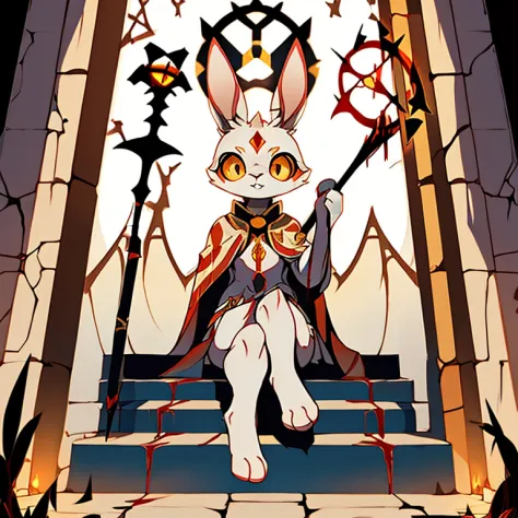 ( white bunny)  guarding a ancient door to the titans ( white cloak with golden that have symbols) ( the door symbol star on the...