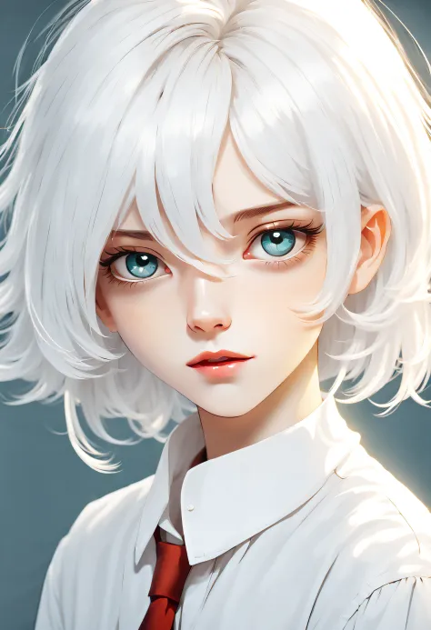 schoolboy, white color hair, white color blouse, pretty  face, first person perspective, best quality at best, high detal