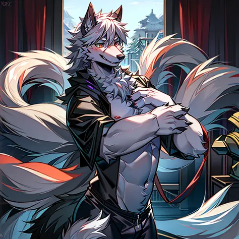 the guy put his hand on the wolf&#39;s chest