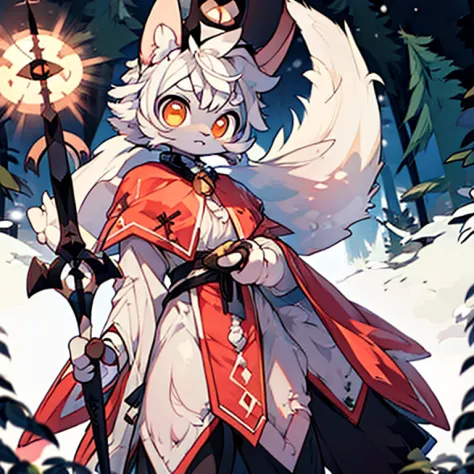 ( female white bunny)  ( white cloak with golden on it that covered in blood ) ( stars symbol on her chest) ( fairytale forest c...