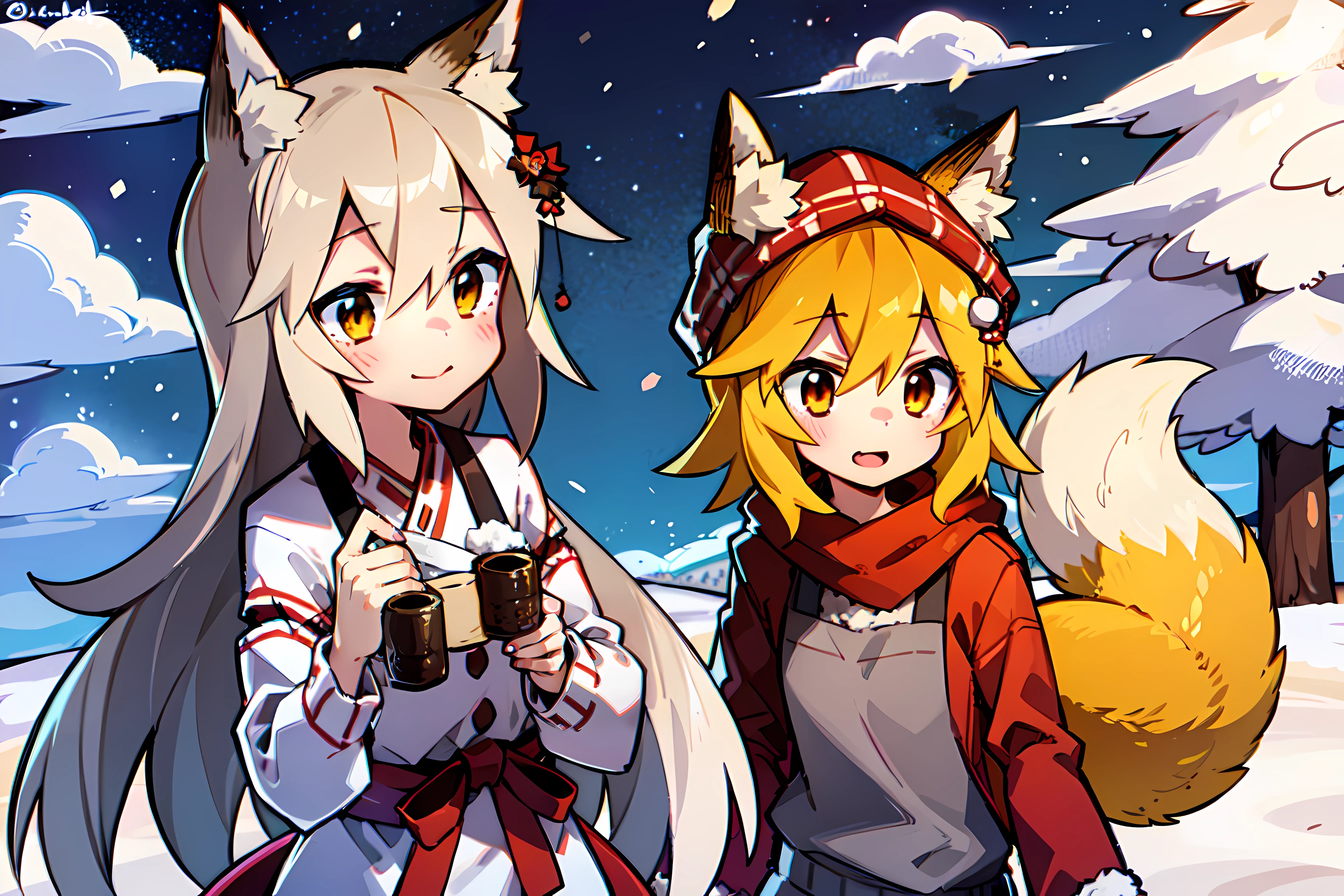 Yandex 陈, 一个女孩, 狐狸耳朵, 圣诞树, 冬天, 冬天 clothes