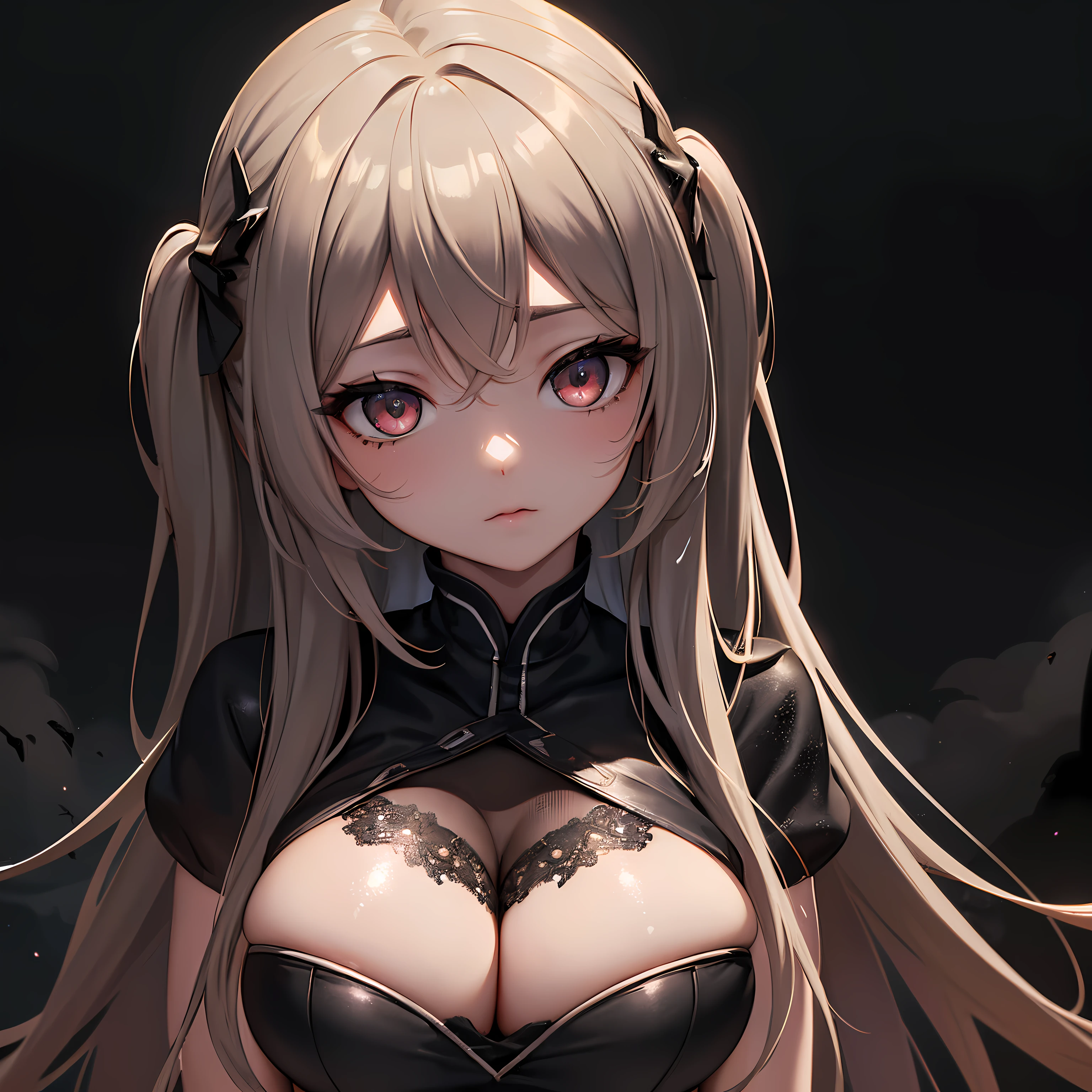 Anime girl with big boos and big breasts posing in a black outfit - SeaArt  AI