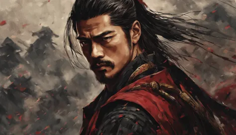 Young military commander Oda Nobunaga,Brad Pitt-like manliness,up of face,Art style,Best Quality,