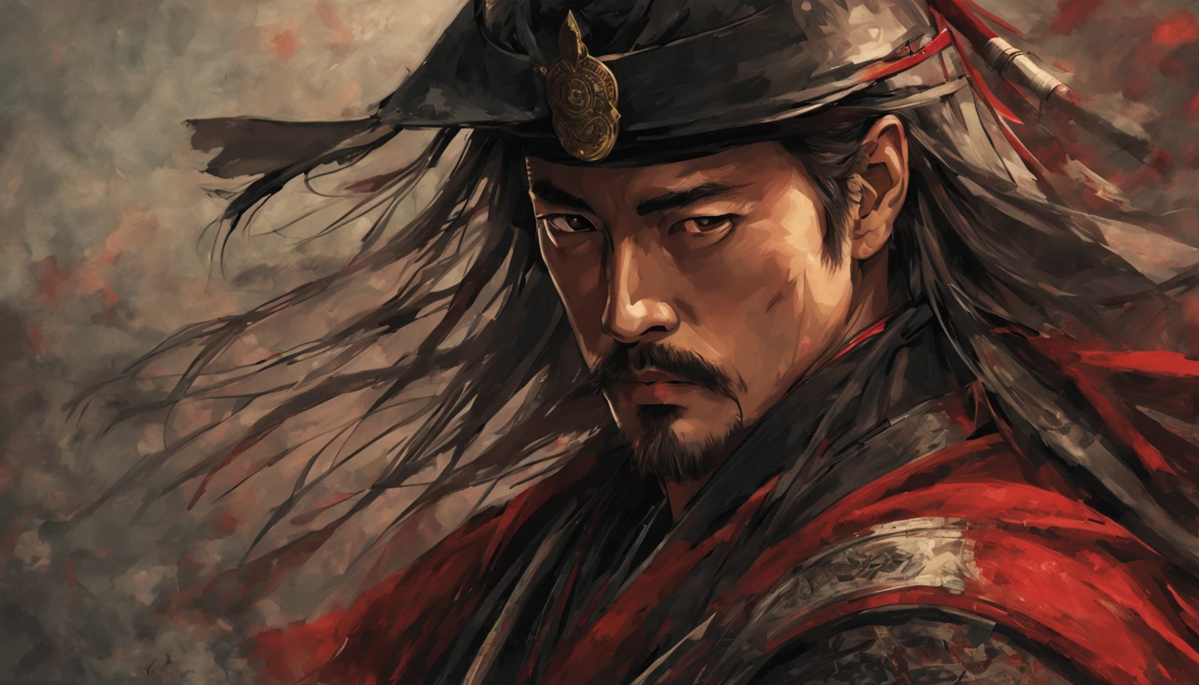 Young military commander Oda Nobunaga,Brad Pitt-like manliness,up of face,Art style,Best Quality,