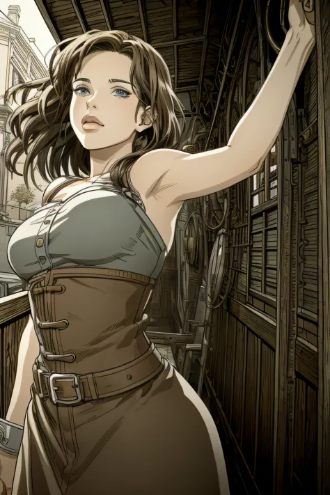 1womanl, illustratio：jean＝pierre gibra,dynamicposes、(comic book style),(linear art_anime),(masutepiece_best quality),(cowboy sho...