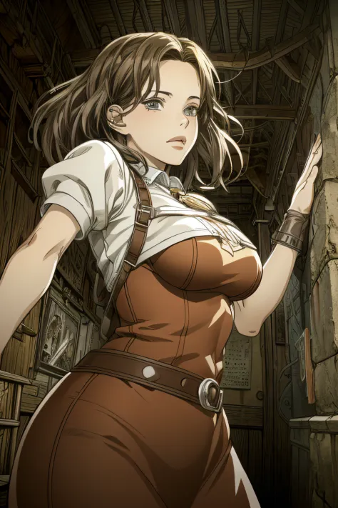 1womanl, illustratio：jean＝pierre gibra,dynamicposes、(comic book style),(linear art_anime),(masutepiece_best quality),(cowboy sho...