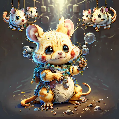mouse white，The background  bright，cute big breastanciful，Complicated details，Clear public arearight，k hd，32k zodiac signs