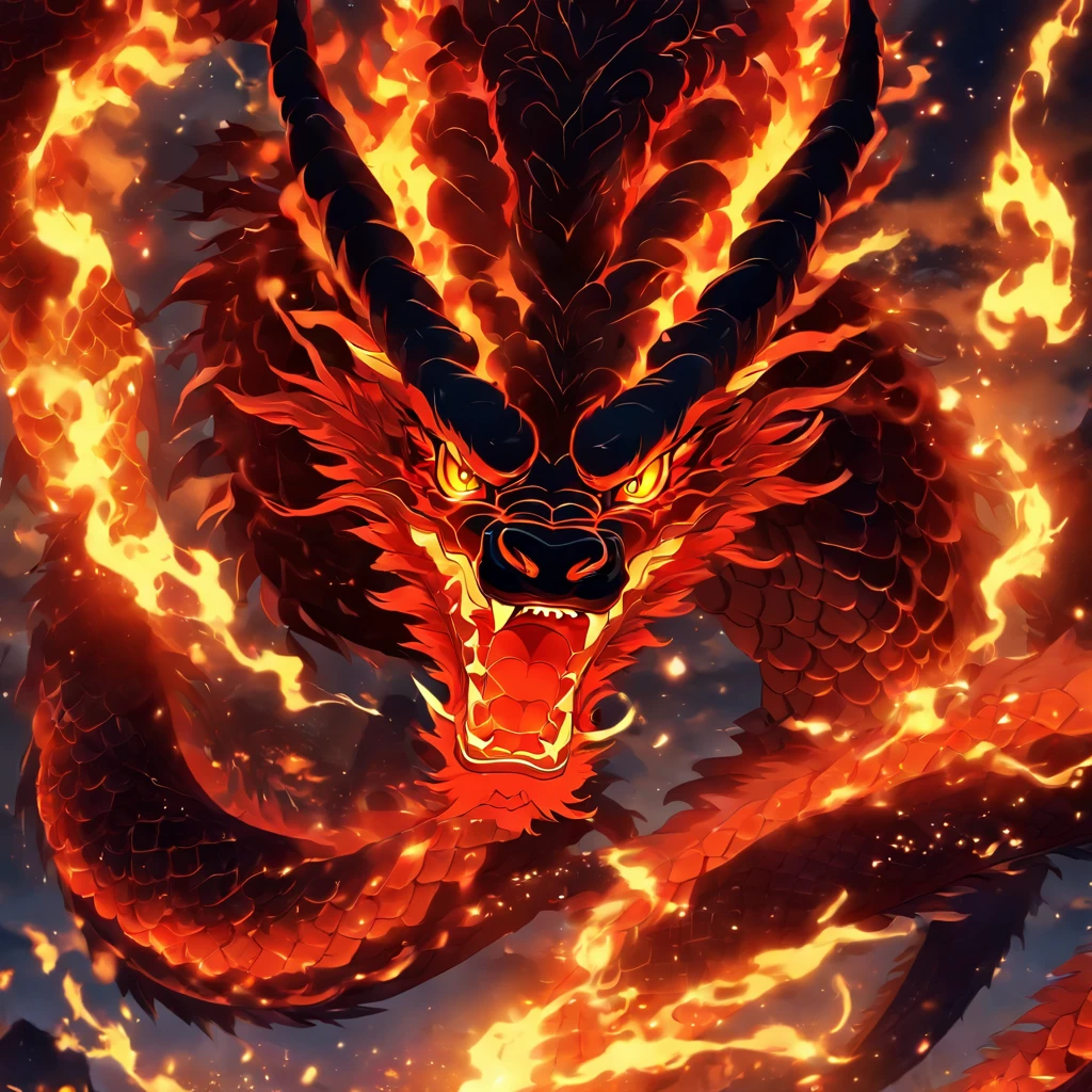 "Immerse yourself in the awe-inspiring grandeur of an enigmatic dragon bathed in the ethereal glow of infernal flames, as ancient symbols channel its mystical power,god,au"