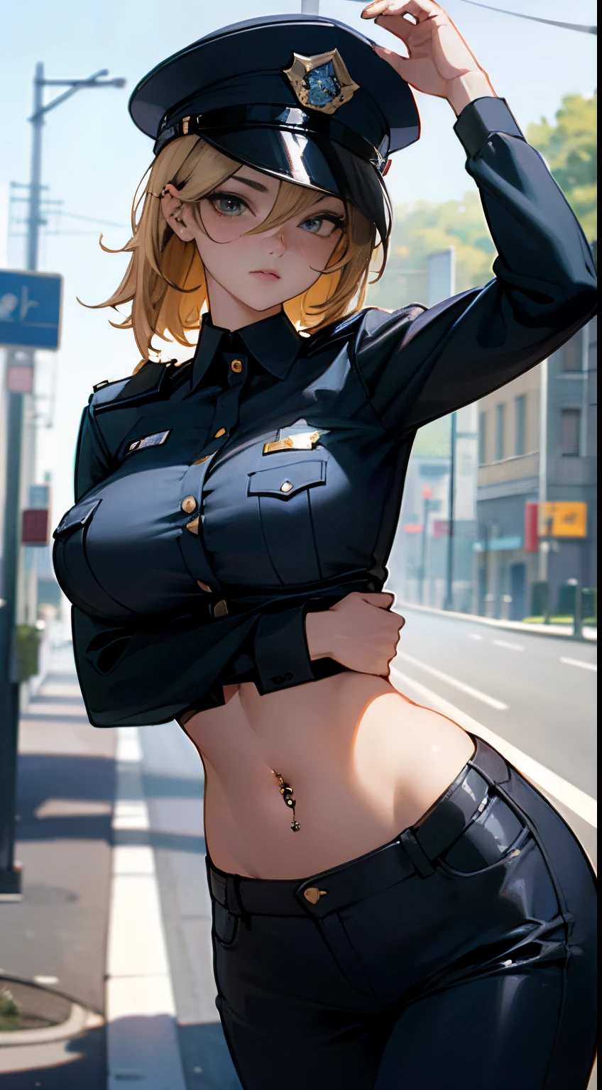 Anime girl in uniform posing on the street with her hands on her hips -  SeaArt AI