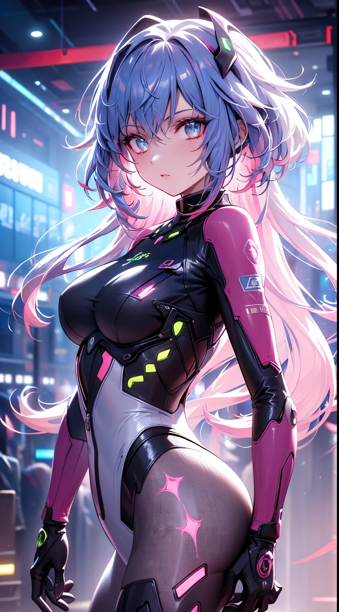 glowing eyes, colourful glowing hair, wearing sci-fi jacket, anime style, high detail, Futurism, glowing light, UHD, retina, masterpiece, ccurate, anatomically correct, textured skin, super detail, high details, high quality, award winning, best quality, highres