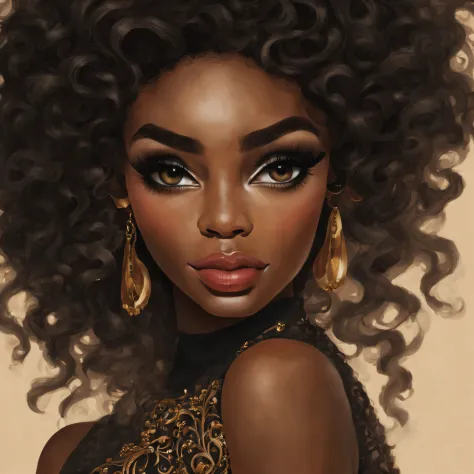 a black woman，Lateral face，ssmile，Long eyelashes，with black curled hair，extremly high detail