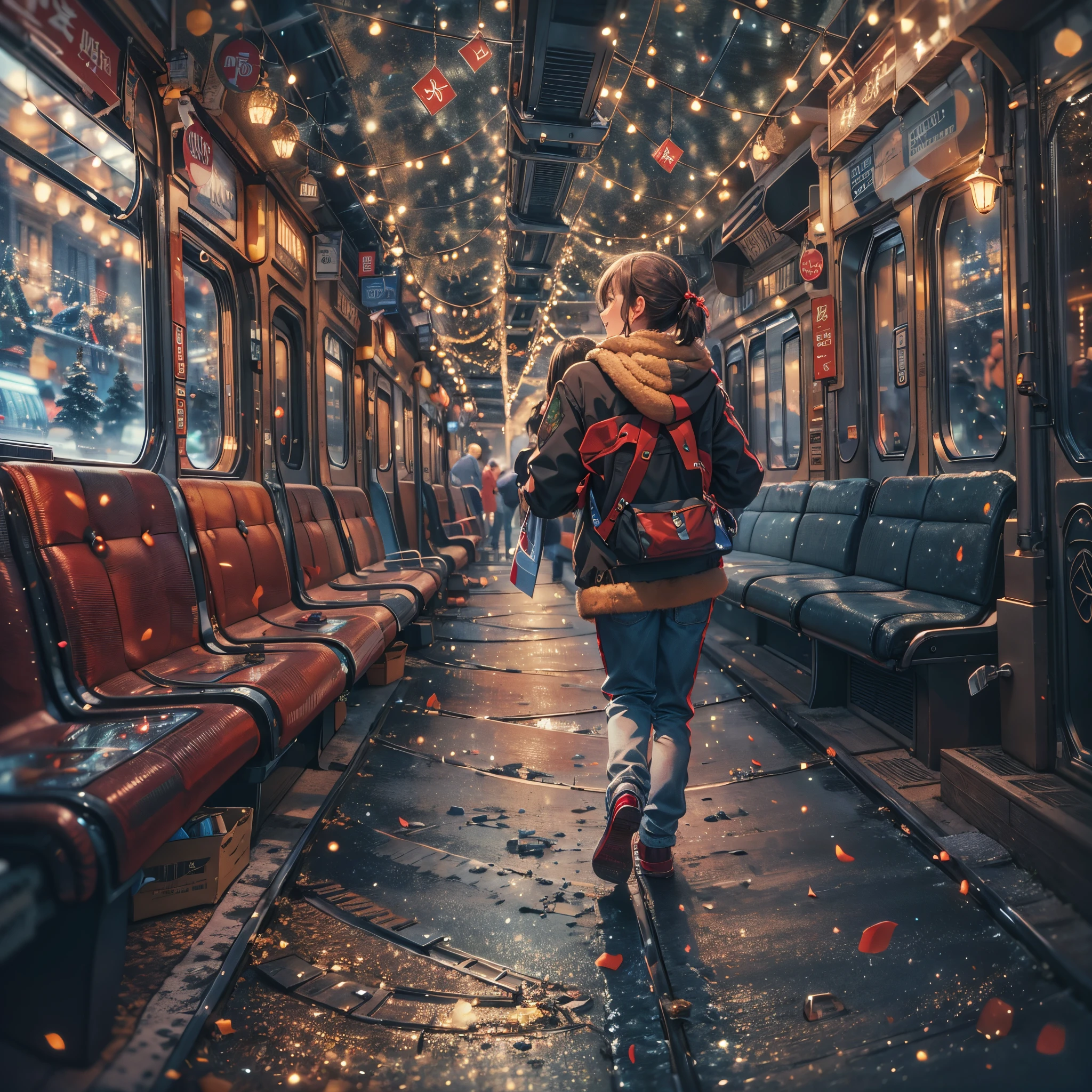 Lentement, Les illuminations de décembre commencent à briller,Tout le monde va adorer la ville qui danse à toute vitesse,Je cours et je ferme,J&#39;ai acheté la chaise que tu voulais.....,Dans un train chargé de bagages,J&#39;étais heureux d&#39;être seul,J&#39;avais l&#39;impression que nous pourrions nous tenir la main pour toujours,tout brille de mille feux,J&#39;ai poursuivi mon rêve au maximum,Toutes les joies et les peines,Une journée de partage,Nous nous sourions,Joyeux Noël parfois