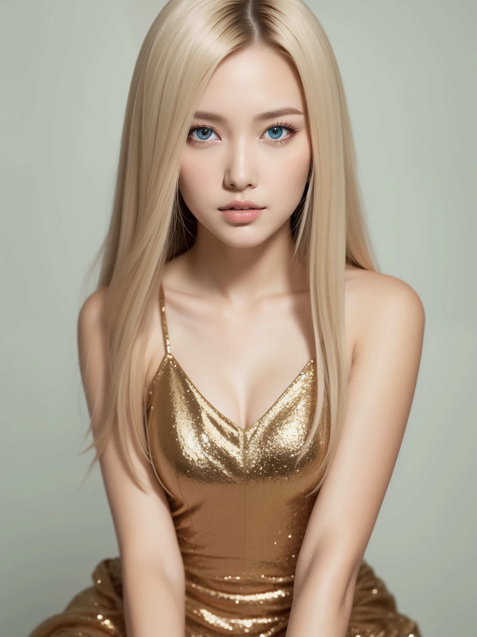 Beautiful woman in fantastic space, Tight micro dress white and gold color, 98k, {{masutepiece}}, Best Quality, High quality:1.4), {{[[front look}}, eye_Contact,Various photo actions)]], Very Clean Face, And very pretty eyes, Cute Images, Cute Images, {{A half body}}, {{{{{{{{Long legs}}}}}}}}, {{{{slim }}}}, {{{{{{Tall Woman}}}}}}, {{Height 177 cm}}, Solo, Beautiful, lovely, Adorable, pale skin, {{18〜22-year-old German girl}}, Beautiful German girl with platinum blonde hair color with blue or green eyes), Young german girl in Scandinavia, {{{{{{{{{{Half Girl}}}}}}}}}}, {{{{{{{{{{high_heels}}}}}}}}}},japanes