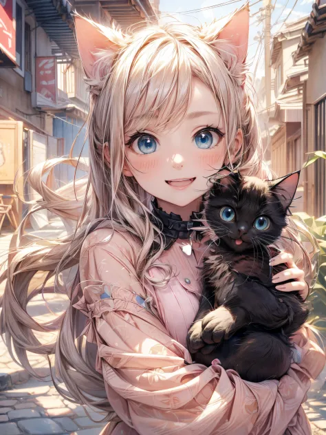 black cat,pink clothing