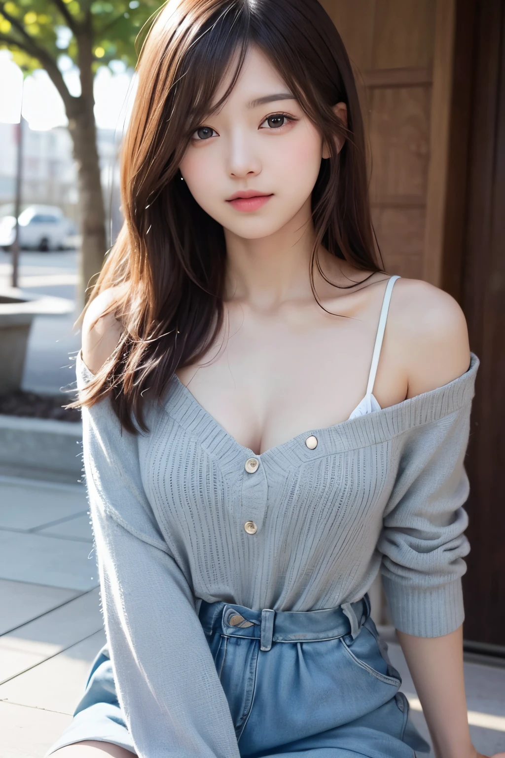 ​masterpiece, The highest image quality, hightquality, beautiful a girl, japanes, Japan , Popular Korean Makeup,Sweater that kills virgins、 detaileds, Swollen eyes, A detailed eye, Detailed skin, Beautiful skins, 超A high resolution, (Reality:1.4), very extremely beautiful, Slightly younger face, Beautiful skins, Slender, (A hyper-realistic), (hight resolution), (8k), (beautifully detailed eyes), (Ultra-detail), (wall-), (Detailed face), looking at the viewers, finely detail、A detailed face、pureerosfaceace_v1、A smile、Looking straight ahead、Looks straight from the waist up、photos realistic、Bright lighting、length hair、Winter City