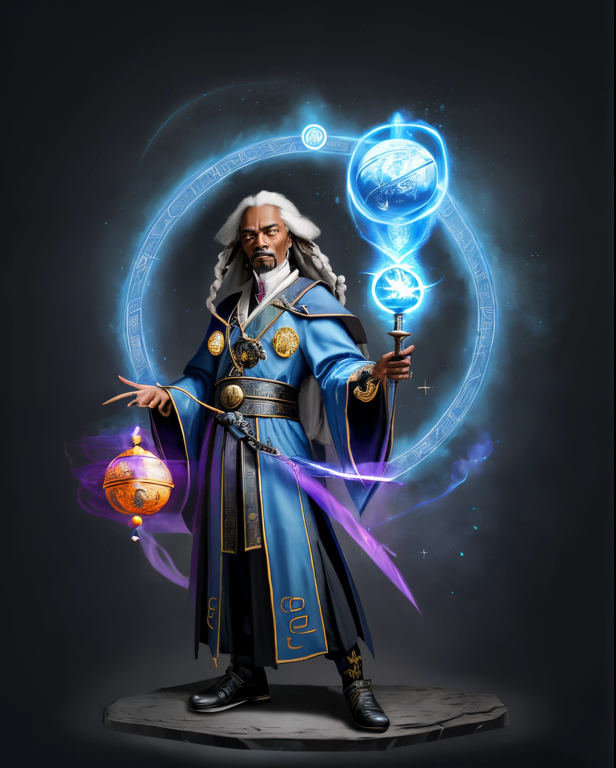 A drawing of a wizard holding a magic wand and a glowing ball, Arcane wizard casting spells, old male teacher, snoop dogg as a mage, Taoist,  mages, male wizard, Complete portrait of an elemental, Wind mage, light magician, wind wizard, portrait of mage, Chinese division，Taoism，