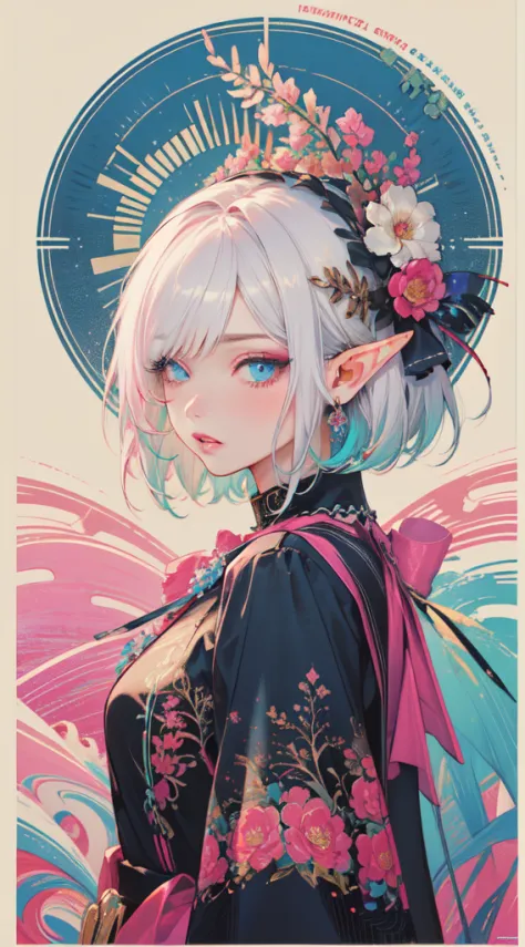 (masterpiece, Superior Quality, best quality, Official Art, Beautiful and Aesthetic:1.2), (elf), (1girl), Bob Haircut, parted ba...
