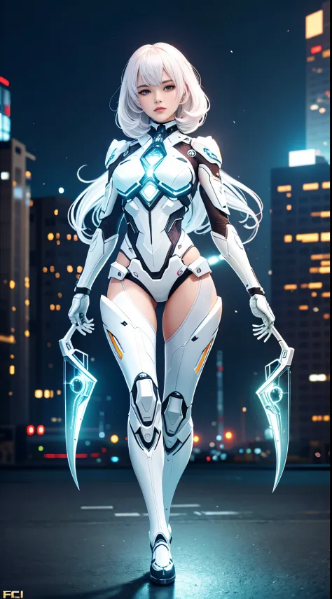Translucent ethereal mechanical girl，Futuristic girl，Mechanical union city background，model shoot style, (extremely detaild的 CG ...