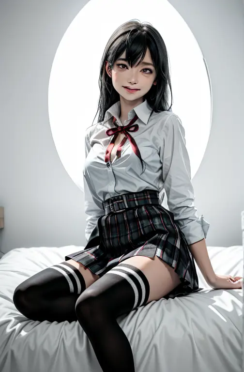 1 girl as yukino yukinoshita, absurdres, highres, solo, school uniform, big breasts, waist long black hair, (twintails:0.5), min...