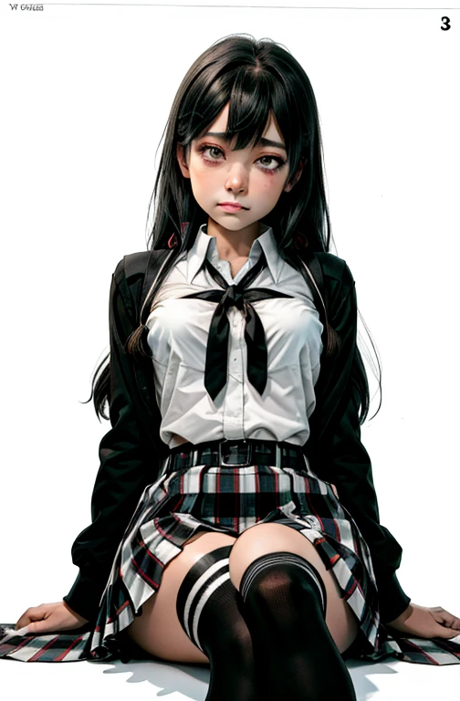 1 fille comme Yukino Yukinoshita, absurdes, haute résolution, seulement, , gros seins, cheveux noirs longs à la taille, (Twintails:0.5), mini jupe, chaussettes montantes noires, ruban rouge lâche, chemise blanche déboutonnée, (Ahegao:1.2), (Yeux roulants:1.2), Écarter les jambes, orgasme, évanouissement,