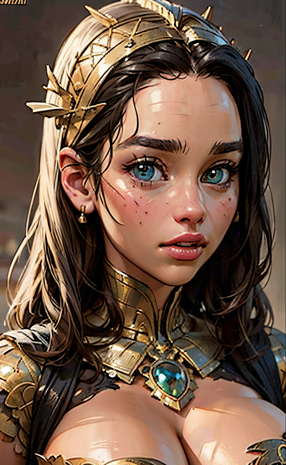 8K, ((retrato completo:1.1)), La cara de Emilia Clarke., un hermoso cyborg con cabello negro, Intrincado, (cara detallada), hermosos ojos detallados, egipcio elegante, muy detallado, majestuoso egipcio, pechos gigantes, perforación del tabique, Fotografía digital, ((labios hinchados)), ((escote)), ((cara madura)), ((pechos gigantes)), arte de artgerm y ruan jia y greg rutkowski pintura surrealista filigrana dorada de pavo real, pieza rota, iluminación lateral, hermosos ojos finamente detallados: 1.2), hdr,