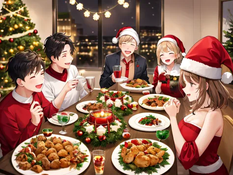 Christmas dinner for a family of five, Including chicken々Cuisine, Lively, Christmas Decorations: 1.3, Christmas cake, Christmas ...