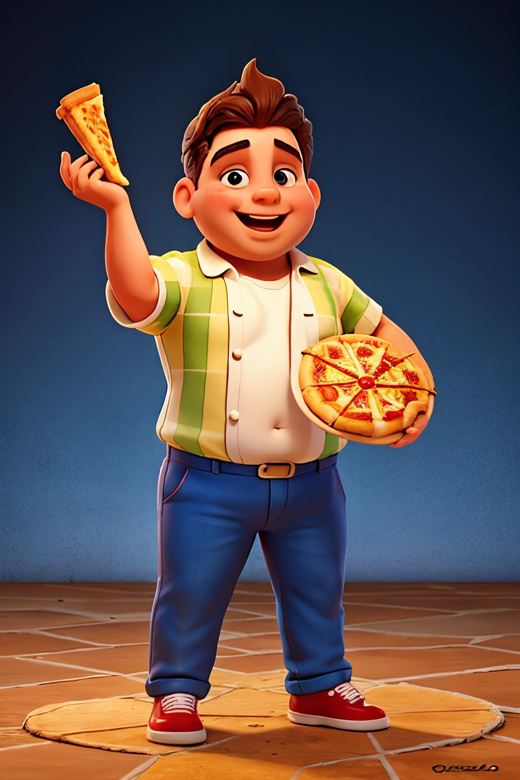 A close up of a cartoon character holding a pizza - SeaArt AI