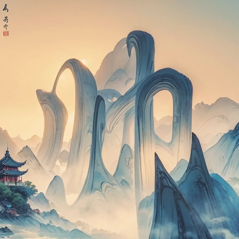 لوحة جبلية مع معبد على جزيرة صغيرة, نمط الألوان المائية الصينية, أسلوب الرسم الصيني, اللوحة الرقمية للمعبد, المناظر الطبيعية الصينية, الرسم بالألوان المائية الصينية التقليدية, الرسم على الطريقة الصينية, أسلوب الفن الياباني, ألوان مائية مفصلة للغاية 8K, ألوان مائية مفصلة للغاية 8 ك, اللوحة التفصيلية 4 ك, مؤلف：بطل, اللوحة اليابانية, مؤلف：تشو ليل