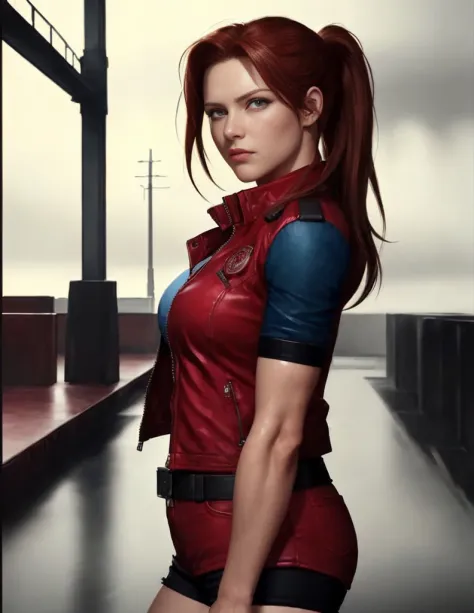 (Claire Redfield:1.1), (perfect facial features:1.1), (belos olhos detalhados, beautiful detailed lips, olhos e rosto extremamen...