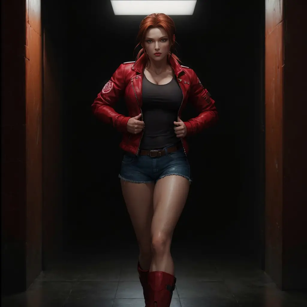 (claire redfield:1.1), (perfect facial features:1.1), (belos olhos detalhados, beautiful detailed lips, olhos e rosto extremamen...