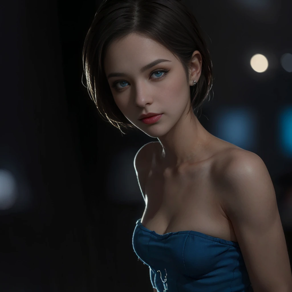 (Jill Valentine:1.1), (perfekte Gesichtszüge:1.1), (schöne detaillierte Augen, schöne detaillierte Lippen, extrem detaillierte Augen und Gesicht, seotorrealistische lange Wimpern:1.37), (ultradetailliert, realistisch), (Porträt, Grusel), (lebendige Farben), (Studiobeleuchtung), (Tonnenweise knuspriger Coreokeh-BH) Ultrarealistische Textur